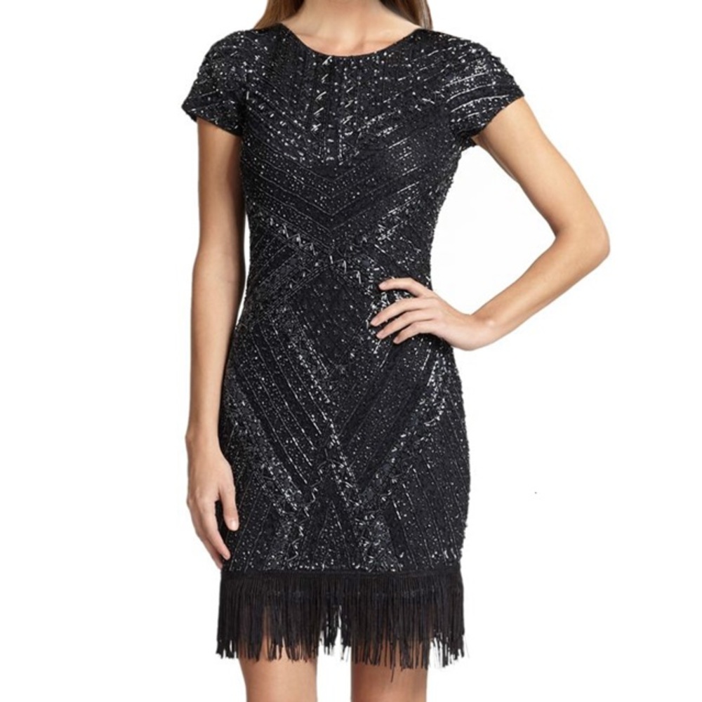 Aidan Mattox beaded short sleeves with fringes dress - Picture 3 of 3